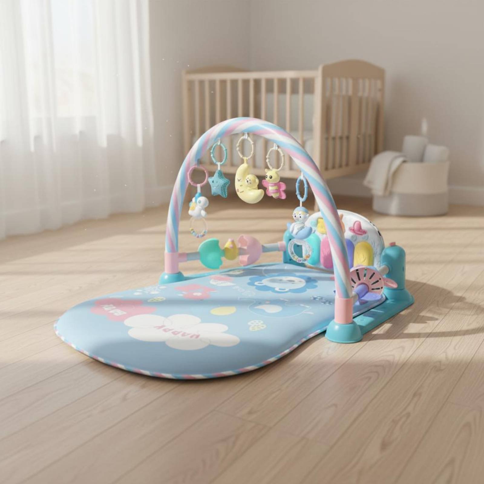 Baby Nursery Bed - 아기 놀이펜 피아노 음악 기능 포함,