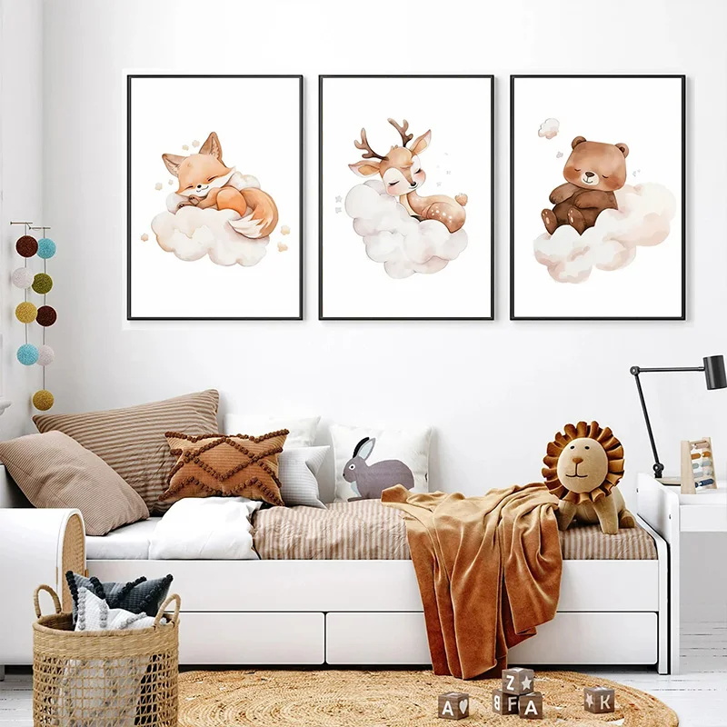 Baby Nursery Murals - 벽 장식 귀여운 너구리 여우 사슴