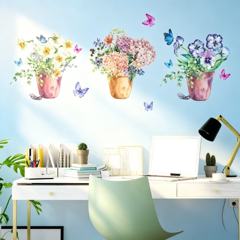 Wall Decal Nursery - 파스텔 수국 팬지 벽 데칼 붙였다