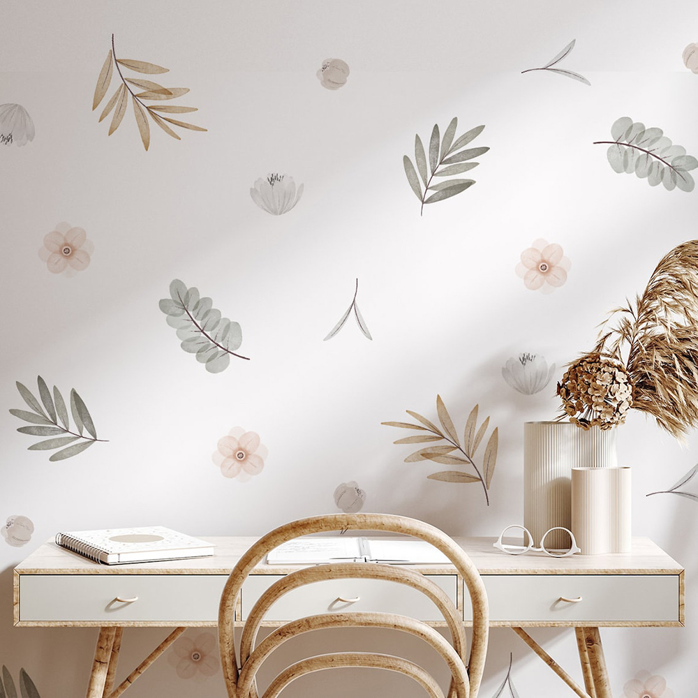 Baby Nursery Murals - Boho 잎 식물 DIY 벽 데칼