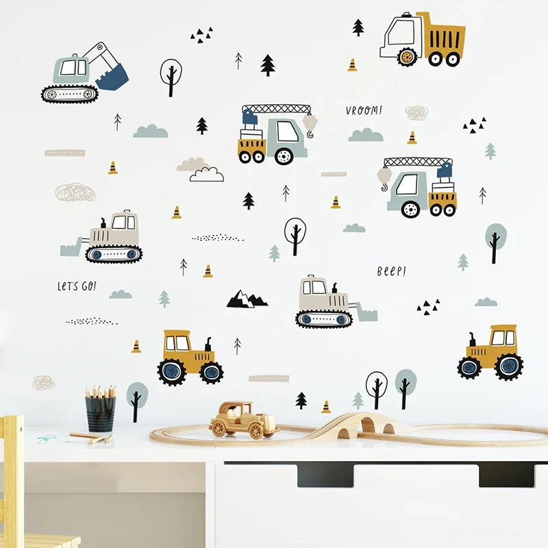 Wall Decal Nursery - 손으로 그린 ​​귀여운 자동차 화물 트럭