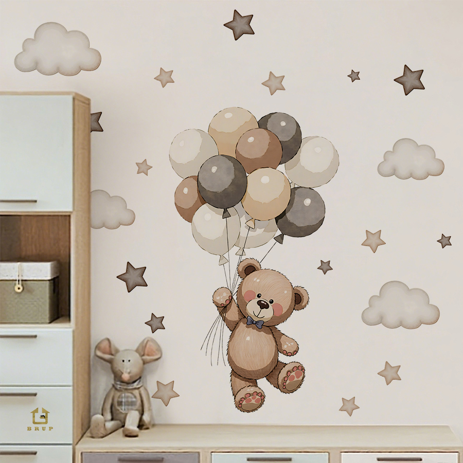 Wall Decal Nursery - 사랑스러운 테디 베어 벽 데칼, 풍선,