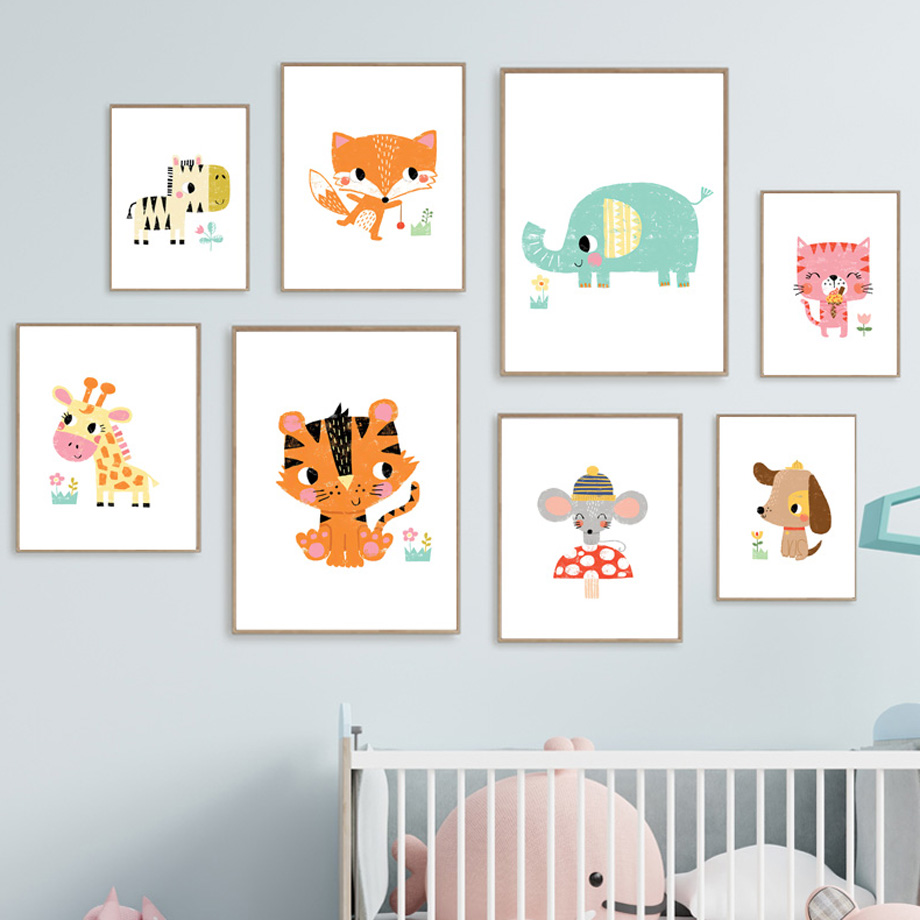 Baby Zoo Nursery - 만화 아기 동물 보육원 벽 예술