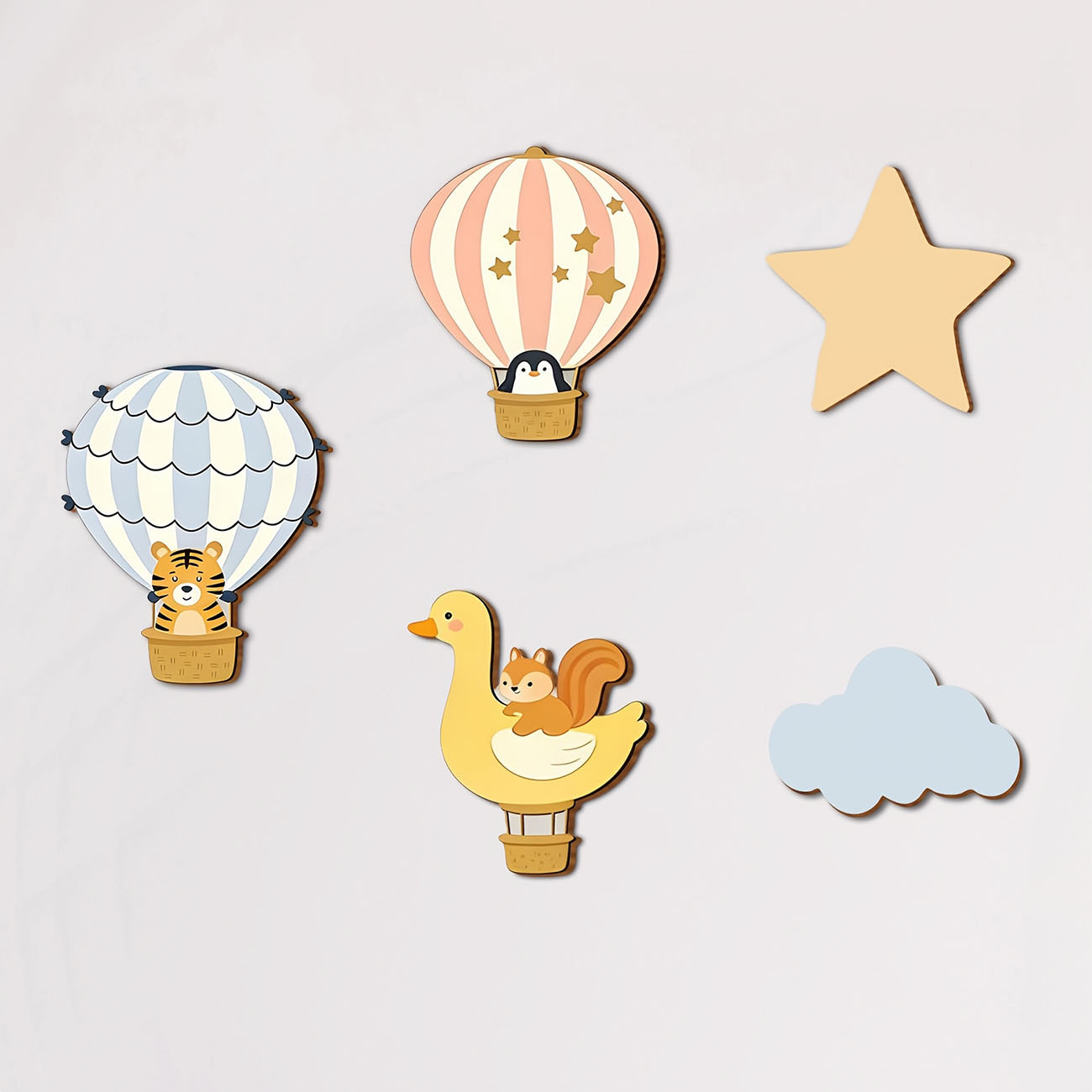 Wall Decal Nursery - 5개 동물 열기구 나무 벽 스티커