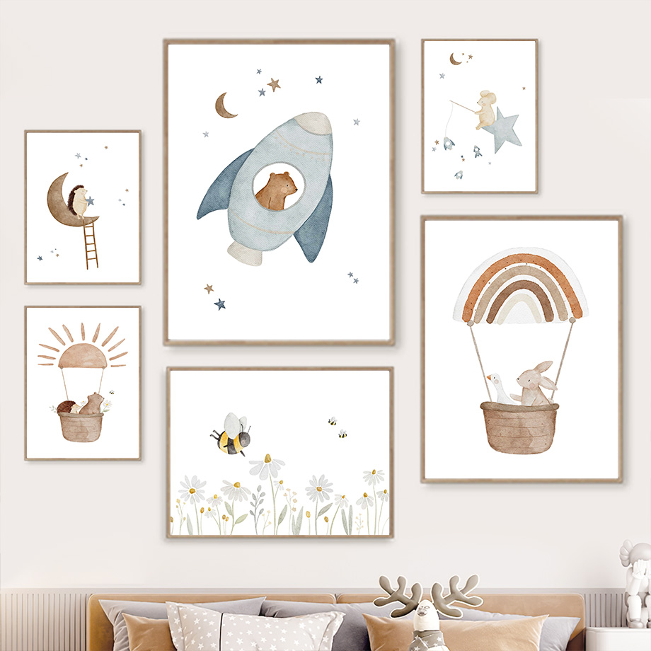 Baby Nursery Murals - 만화 동물 보육 벽 예술 벽화,