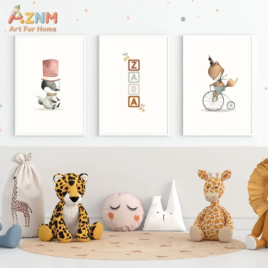AZNM 프레임리스 캔버스 포스터 수채화 서커스 여우  - Baby Name Wall Art 리뷰 및 가격