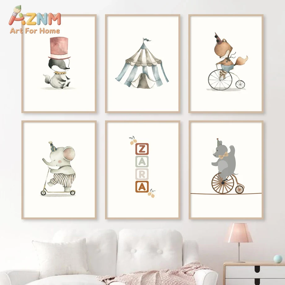 AZNM 프레임리스 캔버스 포스터 수채화 서커스 여우  - Baby Name Wall Art 리뷰 및 가격