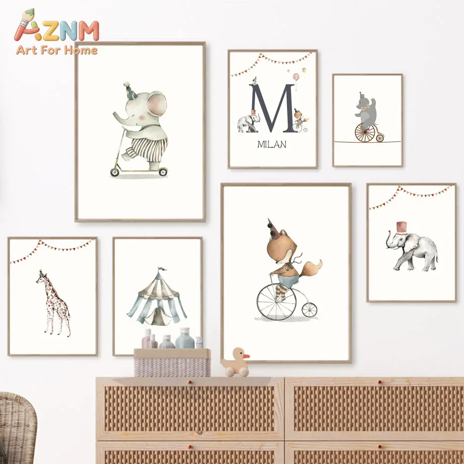 AZNM 프레임리스 캔버스 포스터 수채화 서커스 여우  - Baby Name Wall Art 리뷰 및 가격