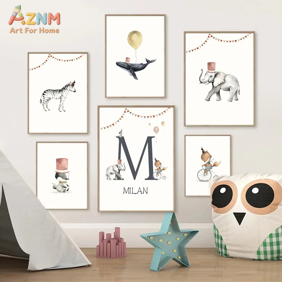 AZNM 프레임리스 캔버스 포스터 수채화 서커스 여우  - Baby Name Wall Art 리뷰 및 가격
