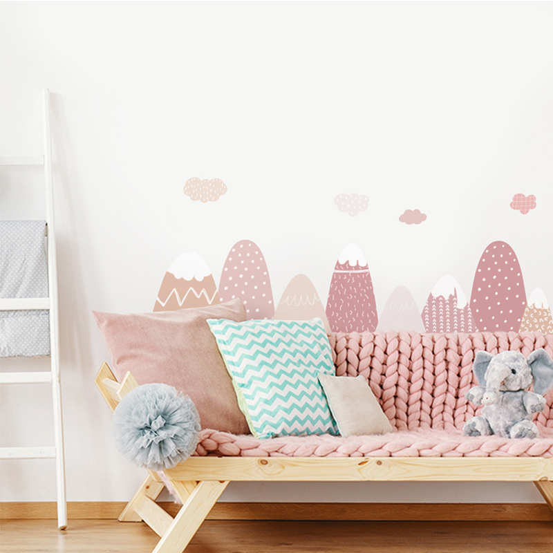 북유럽 가정 장식 따뜻한 열기구 핑크 산 벽 스티커,  - Baby Nursery Murals 리뷰 및 가격