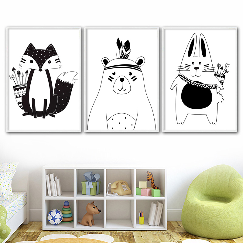 흑백 만화 곰 토끼 아기 보육 벽 예술 캔버스 포스터  - Baby Name Wall Art 리뷰 및 가격