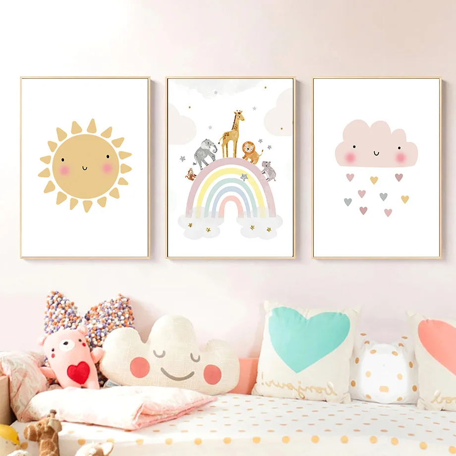 기린 코끼리 열기구 태양 무지개 보육원 북유럽 포스터  - Baby Name Wall Art 리뷰 및 가격
