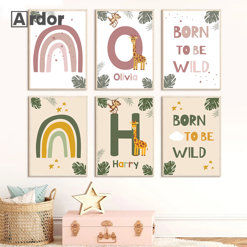 북유럽 정글 동물 포스터 맞춤 이름 캔버스 그림 무지개 - Baby Name Wall Art 리뷰 및 가격