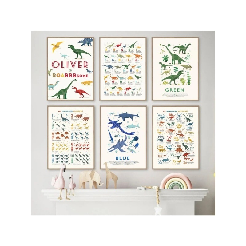 공룡 숫자 교육용 ABC 알파벳 맞춤 이름 벽 예술 캔 - Baby Name Wall Art 리뷰 및 가격