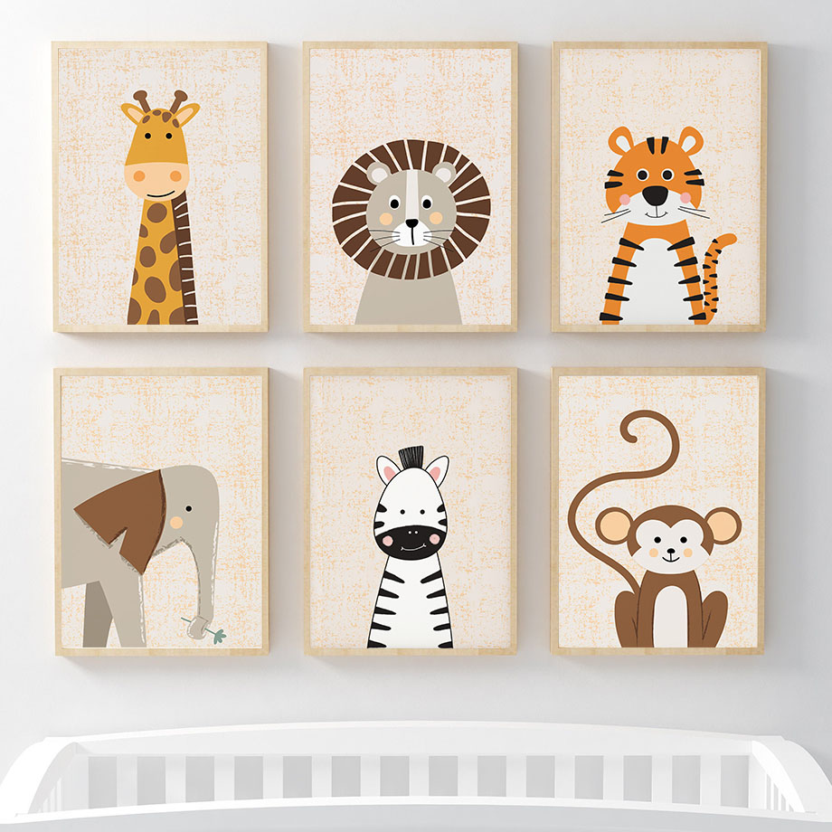사자 기린 코끼리 얼룩말 원숭이 보육원 벽 예술 캔버스 - Baby Name Wall Art 리뷰 및 가격
