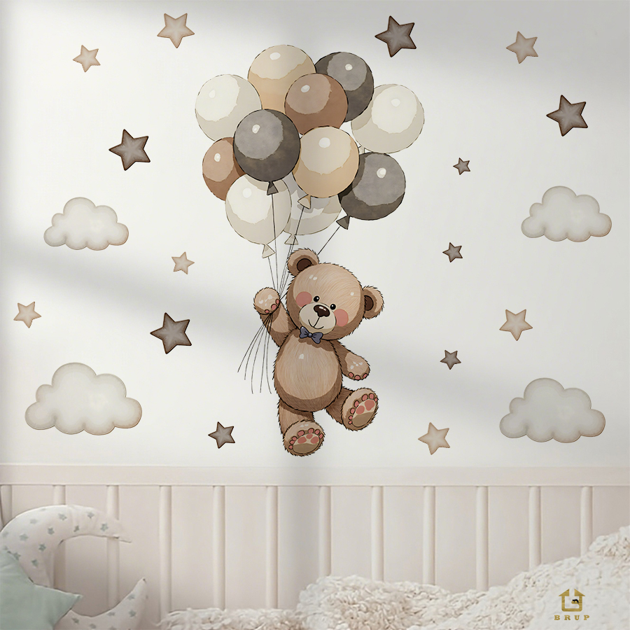 사랑스러운 테디 베어 벽 데칼, 풍선, 별 및 구름이  - Wall Decal Nursery 리뷰 및 가격