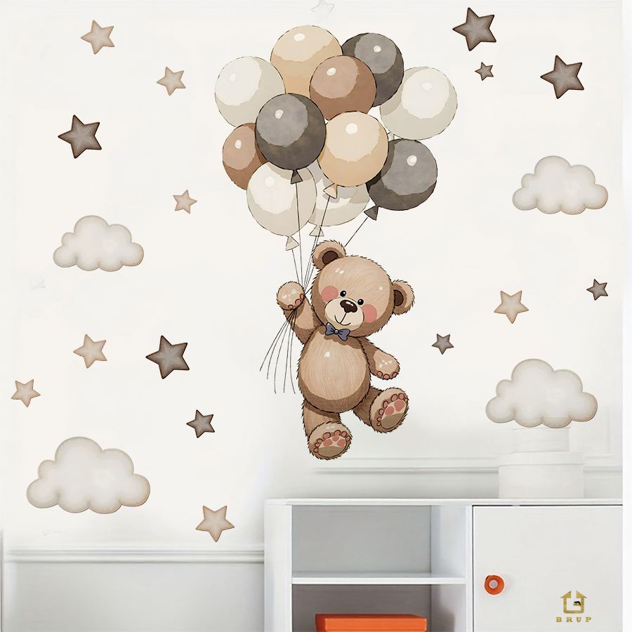 사랑스러운 테디 베어 벽 데칼, 풍선, 별 및 구름이  - Wall Decal Nursery 리뷰 및 가격