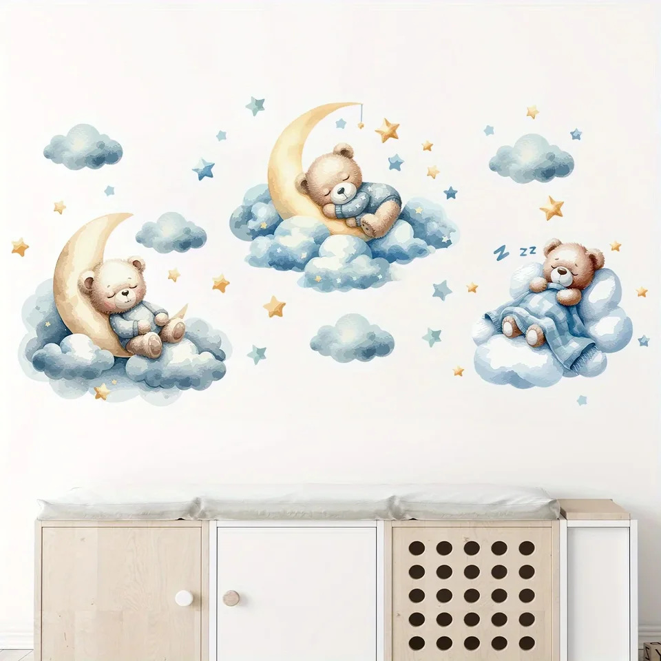 1개의 귀여운 테디베어 일러스트레이션, 흐르는 구름 속 - Wall Decal Nursery 리뷰 및 가격