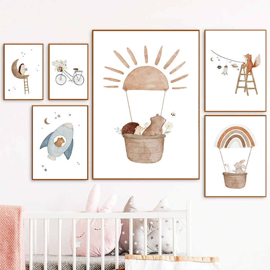 만화 동물 보육 벽 예술 벽화, 토끼 고슴도치 여우 곰 - Baby Nursery Murals 리뷰 및 가격