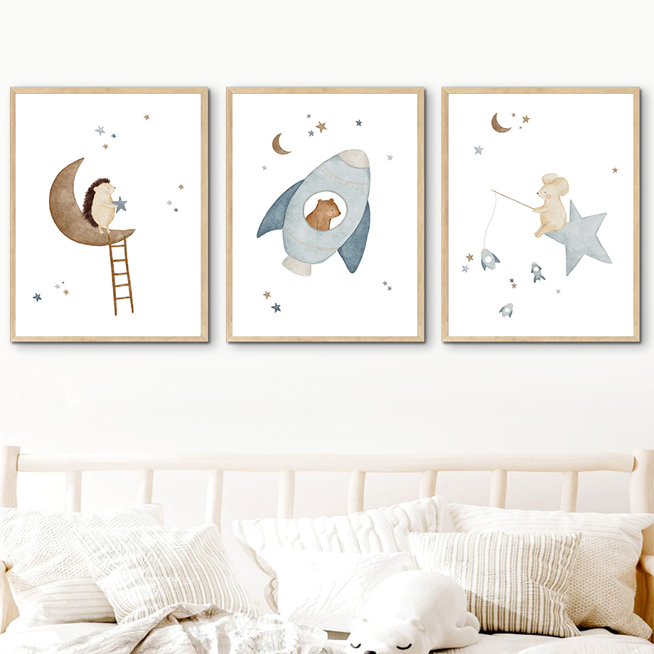 만화 동물 보육 벽 예술 벽화, 토끼 고슴도치 여우 곰 - Baby Nursery Murals 리뷰 및 가격